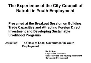 The Experience of the City Council of Nairobi in Youth Employment
