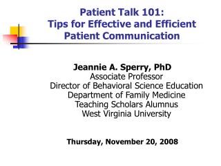 Patient Talk 101: Tips for Effective and Efficient Patient Communication
