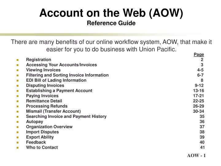 account on the web aow reference guide