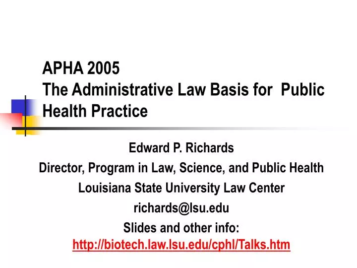 apha 2005 the administrative law basis for public health practice