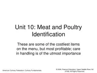 Unit 10: Meat and Poultry Identification