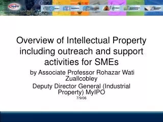 Overview of Intellectual Property including outreach and support activities for SMEs