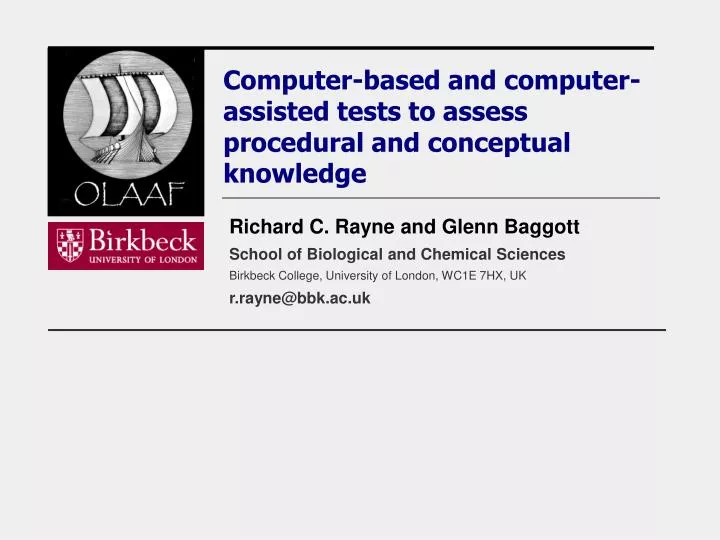 computer based and computer assisted tests to assess procedural and conceptual knowledge
