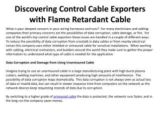 Discovering Control Cable Exporters with Flame Retardant Cab