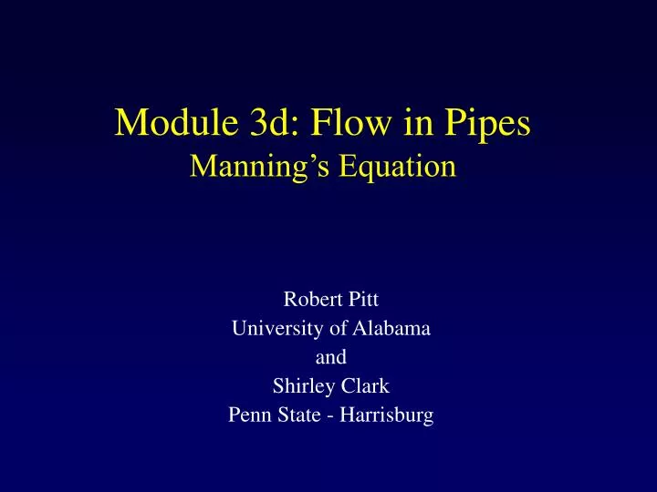 module 3d flow in pipes manning s equation