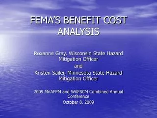 FEMA’S BENEFIT COST ANALYSIS