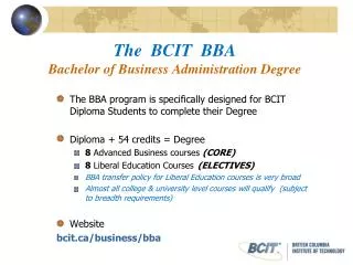 The BCIT BBA Bachelor of Business Administration Degree