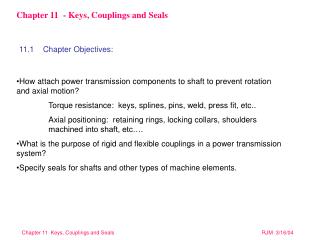 Chapter 11 - Keys, Couplings and Seals