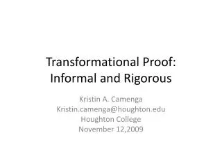 Transformational Proof: Informal and Rigorous