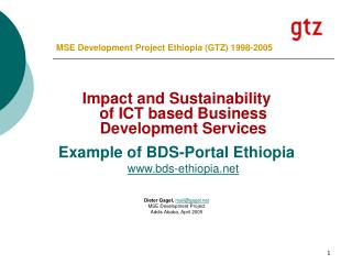 MSE Development Project Ethiopia (GTZ) 1998-2005
