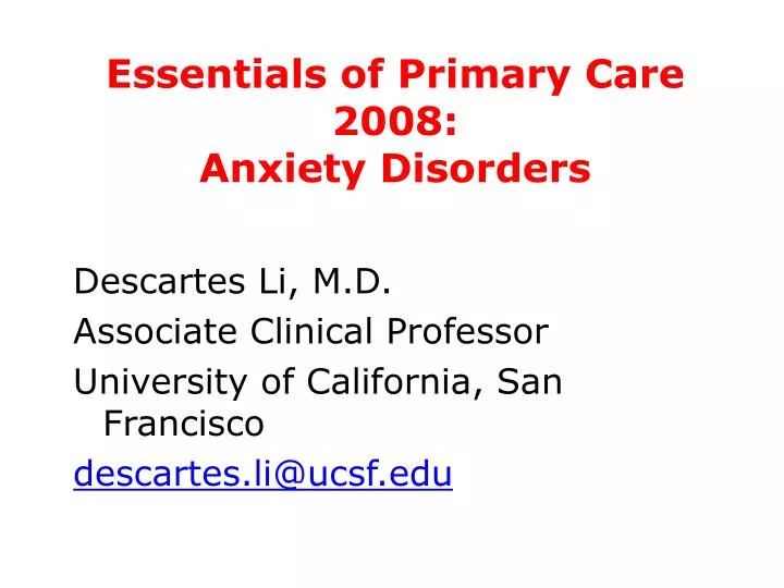 essentials of primary care 2008 anxiety disorders