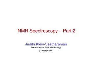 NMR Spectroscopy – Part 2