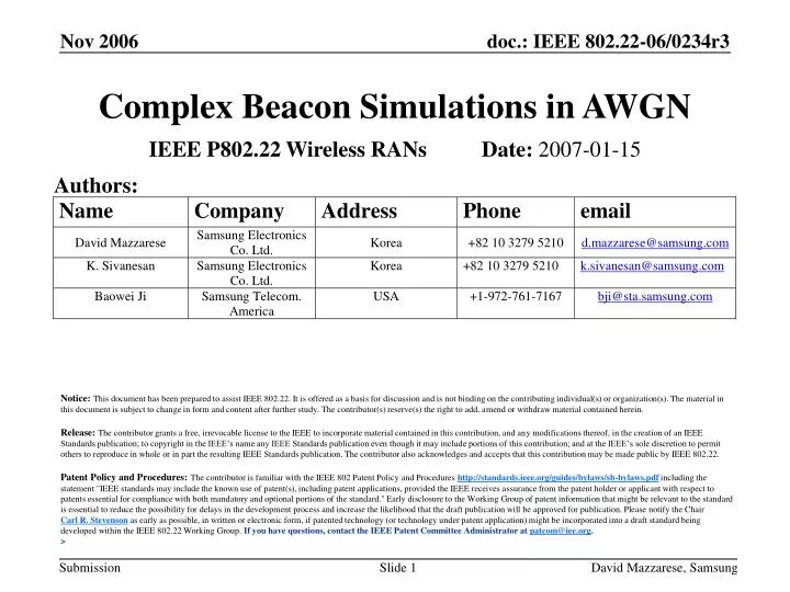 complex beaco n simulations in awgn
