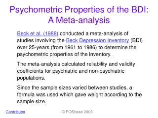Psychometric Properties of the BDI: A Meta-analysis