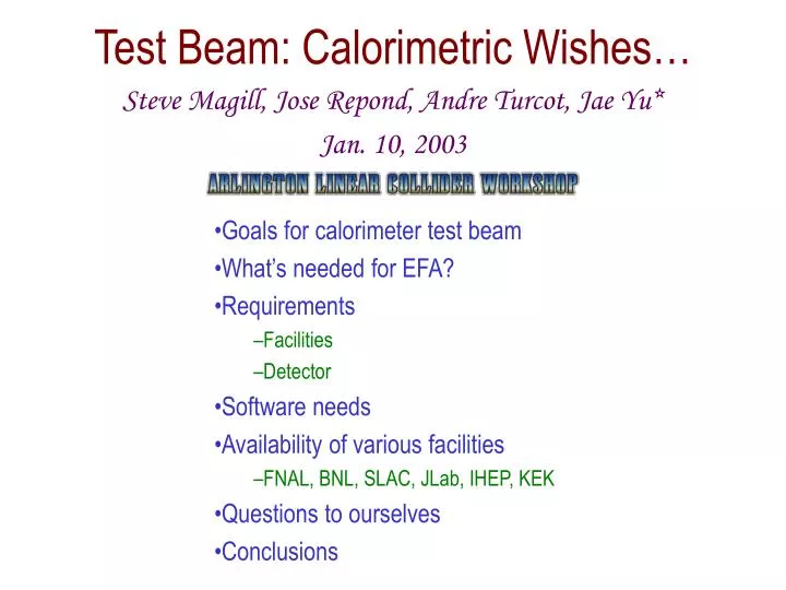 test beam calorimetric wishes