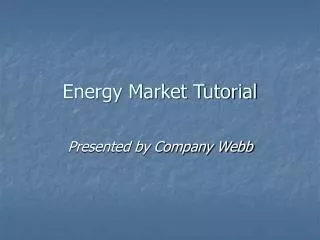 Energy Market Tutorial
