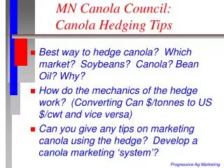 MN Canola Council: Canola Hedging Tips