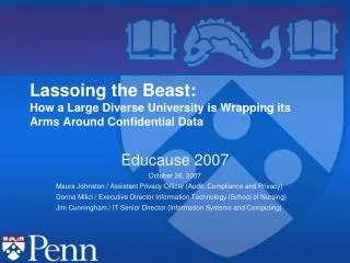 Lassoing the Beast: How a Large Diverse University is Wrapping its Arms Around Confidential Data