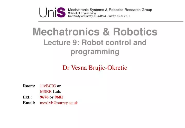 mechatronics robotics lecture 9 robot control and programming