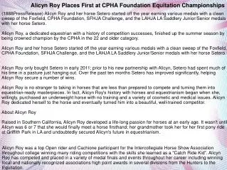 Alicyn Roy Places First at CPHA Foundation Equitation Champi