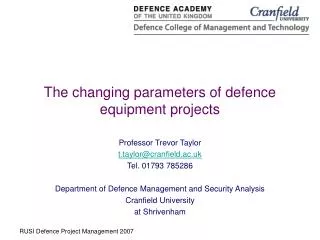 The changing parameters of defence equipment projects
