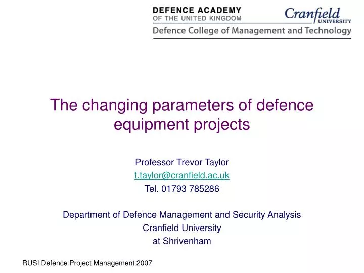 the changing parameters of defence equipment projects
