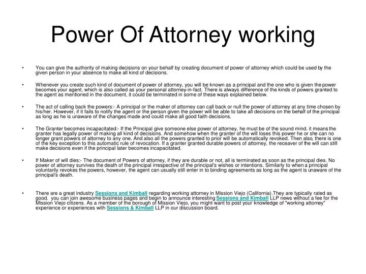 power of attorney working