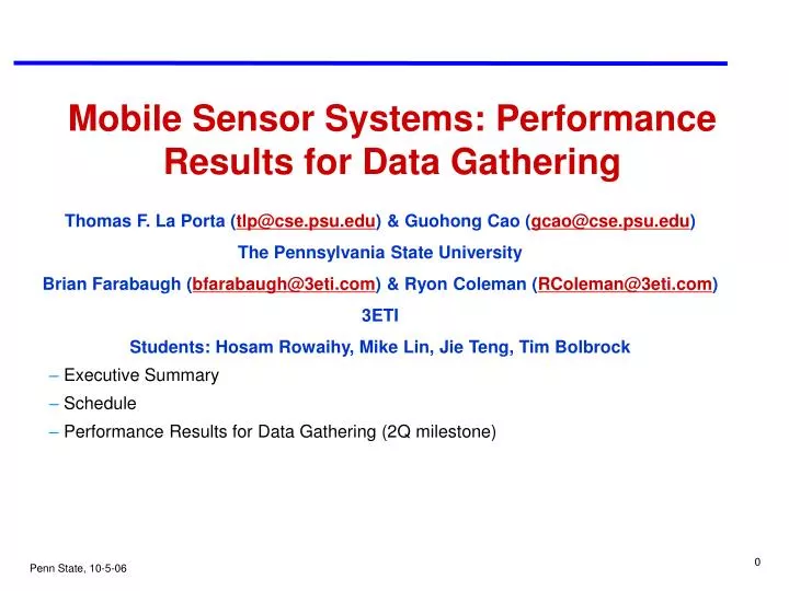 mobile sensor systems performance results for data gathering