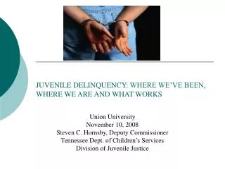 JUVENILE DELINQUENCY: WHERE WE’VE BEEN, WHERE WE ARE AND WHAT WORKS