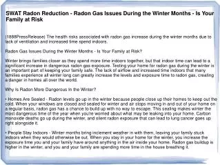 SWAT Radon Reduction - Radon Gas Issues During the Winter Mo