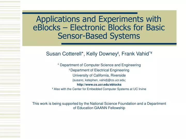 applications and experiments with eblocks electronic blocks for basic sensor based systems