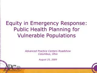 Equity in Emergency Response: Public Health Planning for Vulnerable Populations