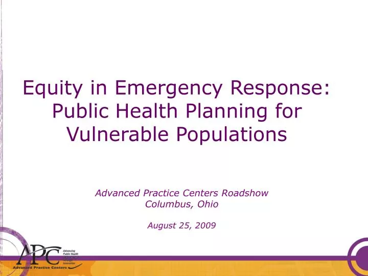 equity in emergency response public health planning for vulnerable populations