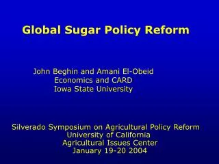 Global Sugar Policy Reform
