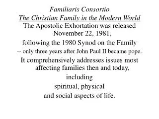 Familiaris Consortio The Christian Family in the Modern World