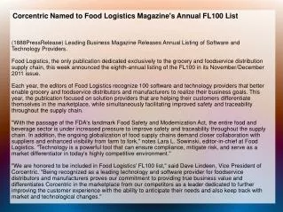 Corcentric Named to Food Logistics Magazine's Annual FL100 L