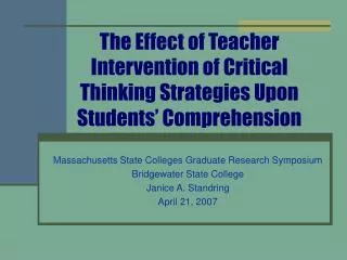 The Effect of Teacher Intervention of Critical Thinking Strategies Upon Students’ Comprehension