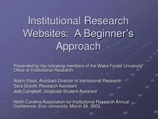 Institutional Research Websites: A Beginner’s Approach