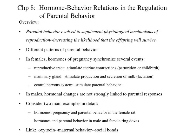 chp 8 hormone behavior relations in the regulation of parental behavior