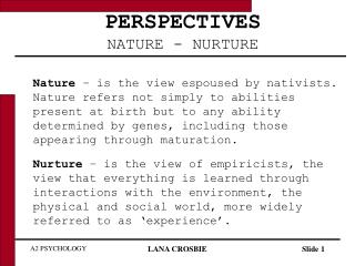 PERSPECTIVES NATURE - NURTURE