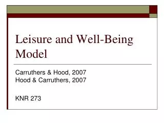 Leisure and Well-Being Model