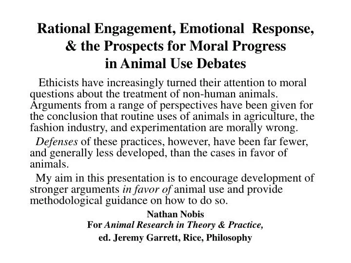rational engagement emotional response the prospects for moral progress in animal use debates