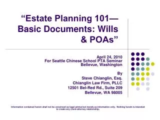 “Estate Planning 101—Basic Documents: Wills &amp; POAs”