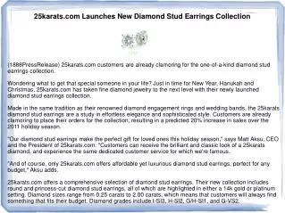 25karats.com Launches New Diamond Stud Earrings Collection