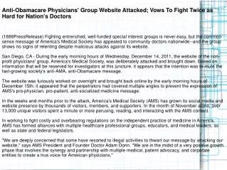 Anti-Obamacare Physicians' Group Website Attacked; Vows To F