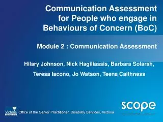 Communication Assessment for People who engage in Behaviours of Concern (BoC) Module 2 : Communication Assessment