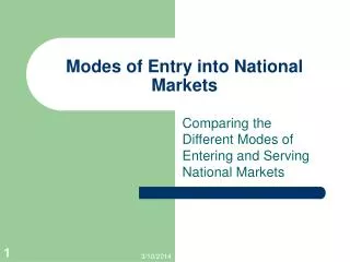 Modes of Entry into National Markets