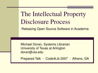 The Intellectual Property Disclosure Process