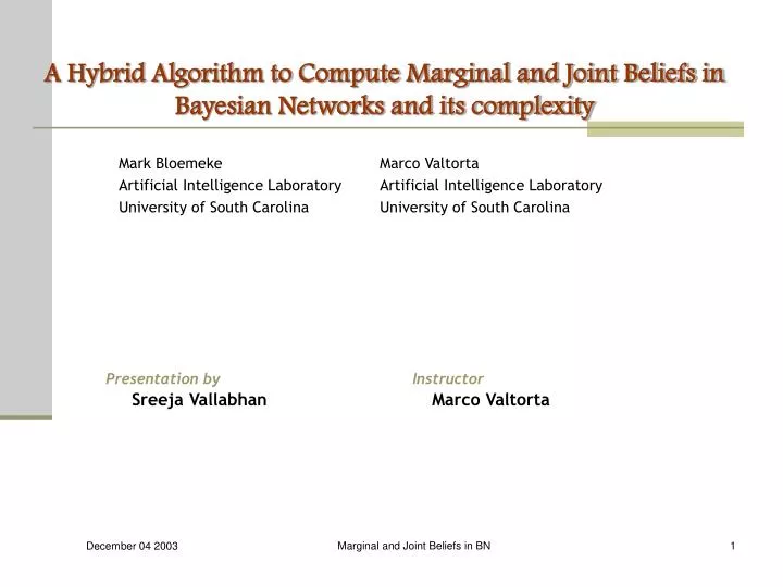 a hybrid algorithm to compute marginal and joint beliefs in bayesian networks and its complexity