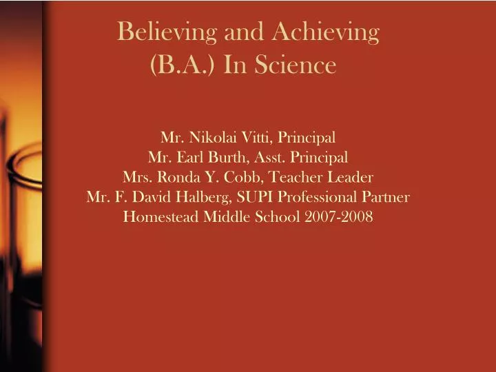 believing and achieving b a in science